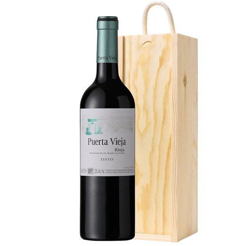 Puerta Vieja Rioja Tinto 75cl Red Wine In Pine Wooden Gift Box